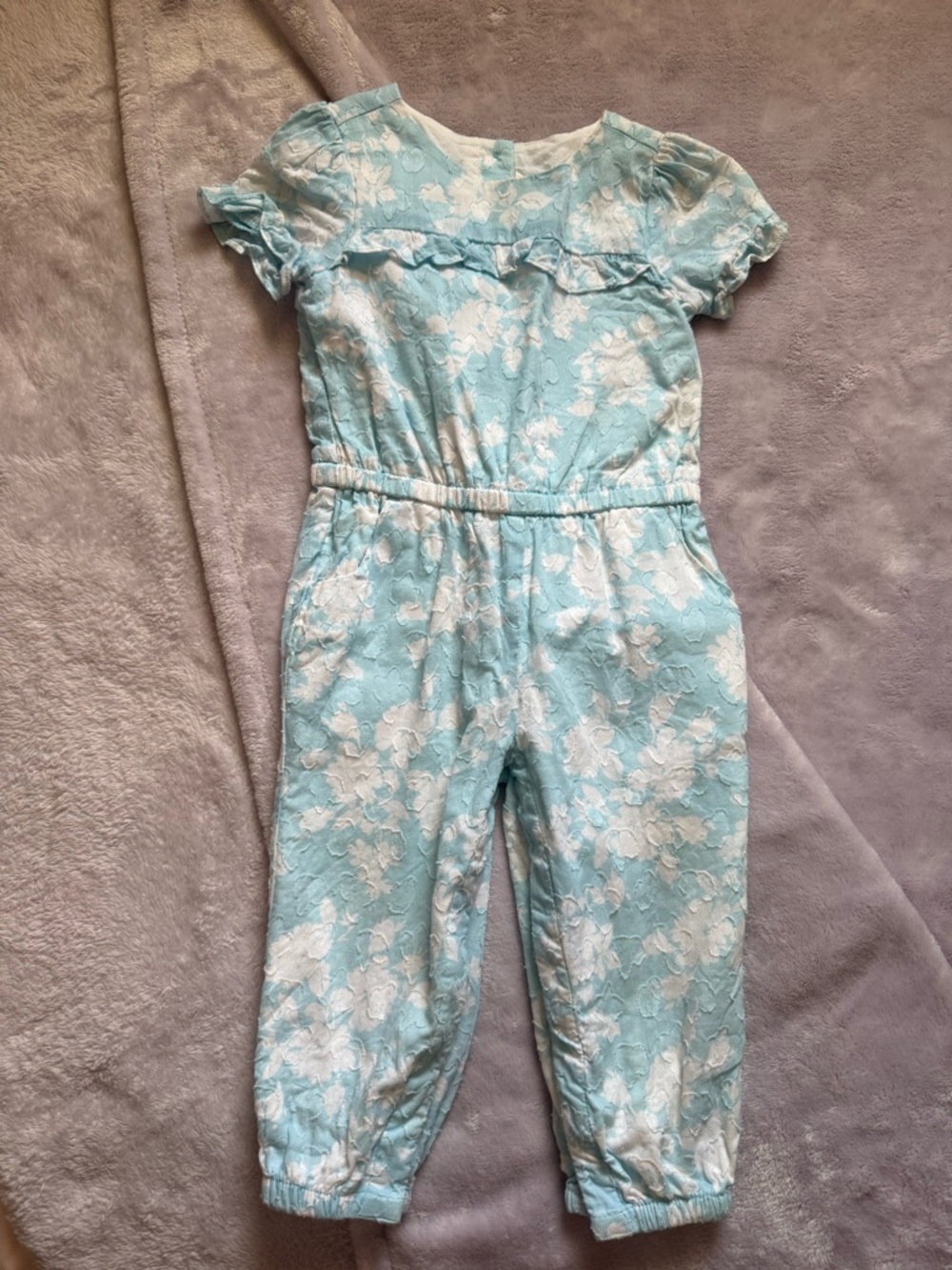 Janie and Jack Light Blue Floral Jumpsuit with Ruffle Detail